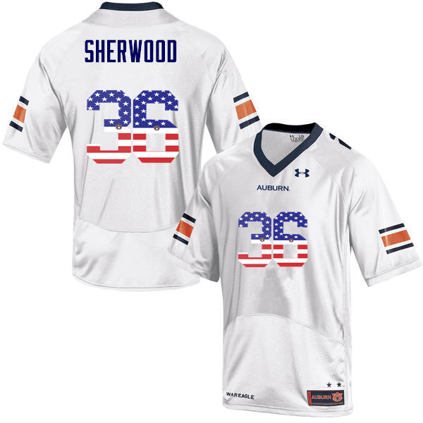 Men's Auburn Tigers #36 Michael Sherwood USA Flag Fashion White College Stitched Football Jersey